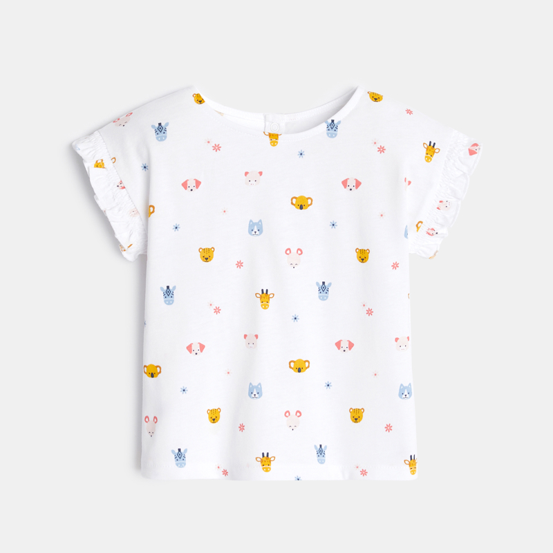 Weißes T-Shirt mit gesmokten Ärmeln Baby Mädchen