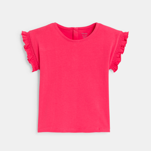 Roze T-shirt met gesmokte mouwen voor babymeisjes 1