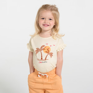 Beiges T-Shirt mit gesmokten Ärmeln für kleine Mädchen