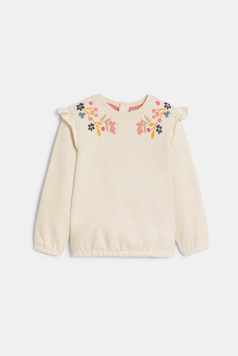 Sudadera muletón de flores con volantes rosa bebé niña 1