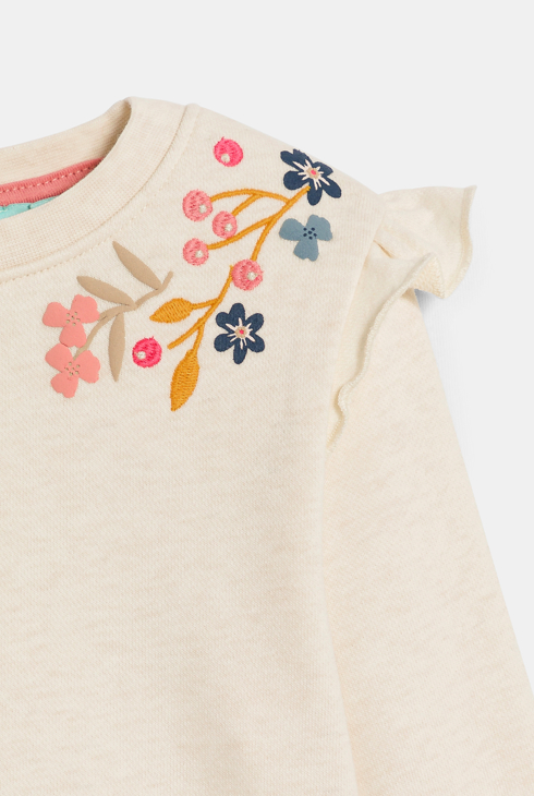 Sweat molleton fleuri à volants rose bébé fille
