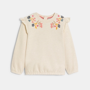 Roze sweater van joggingstof met bloemenprint en ruches voor babymeisjes 1