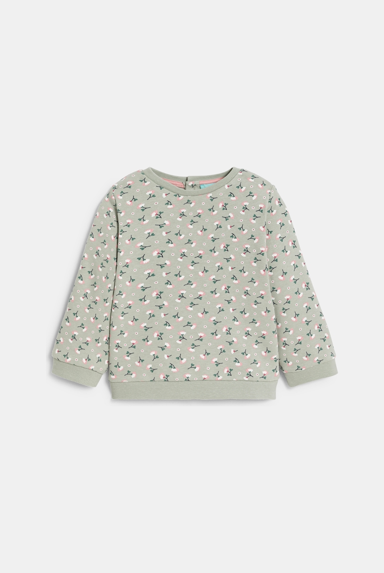 Sweat molleton fleuri gris bébé fille 1