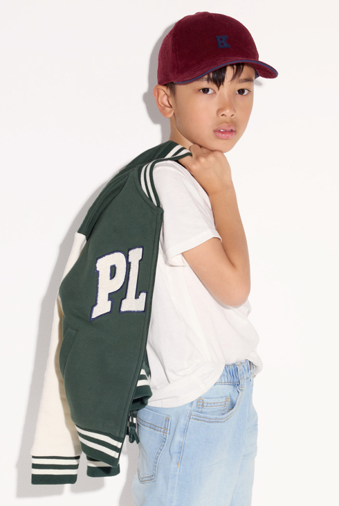 Boy's dark green fleece baseball jacket 1