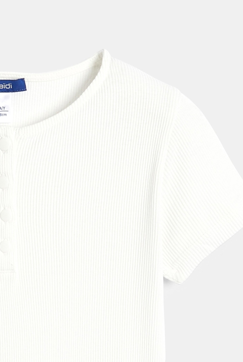 T-shirt côtelé uni blanc Fille