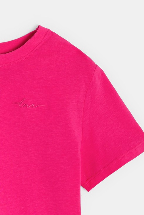 T-shirt basique rose uni Fille 2