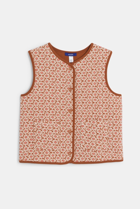 Gilet sans manches motif fleur marron Fille