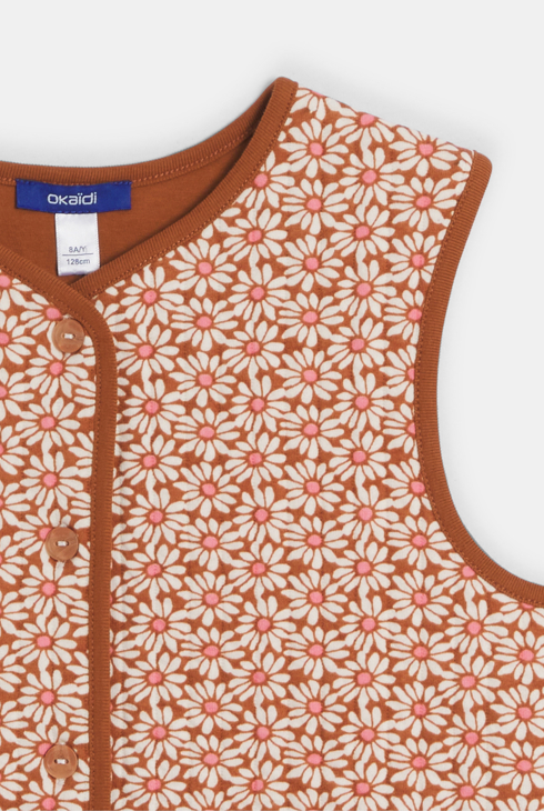 Gilet sans manches motif fleur marron Fille