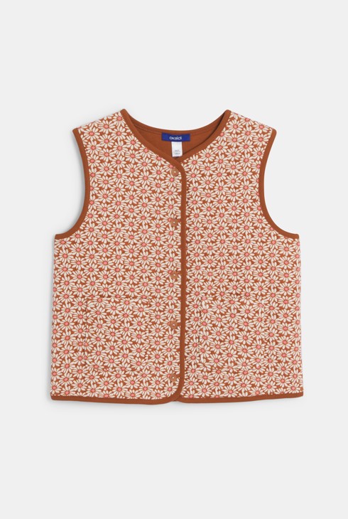 Girl's brown floral patterned sleeveless cardigan 2