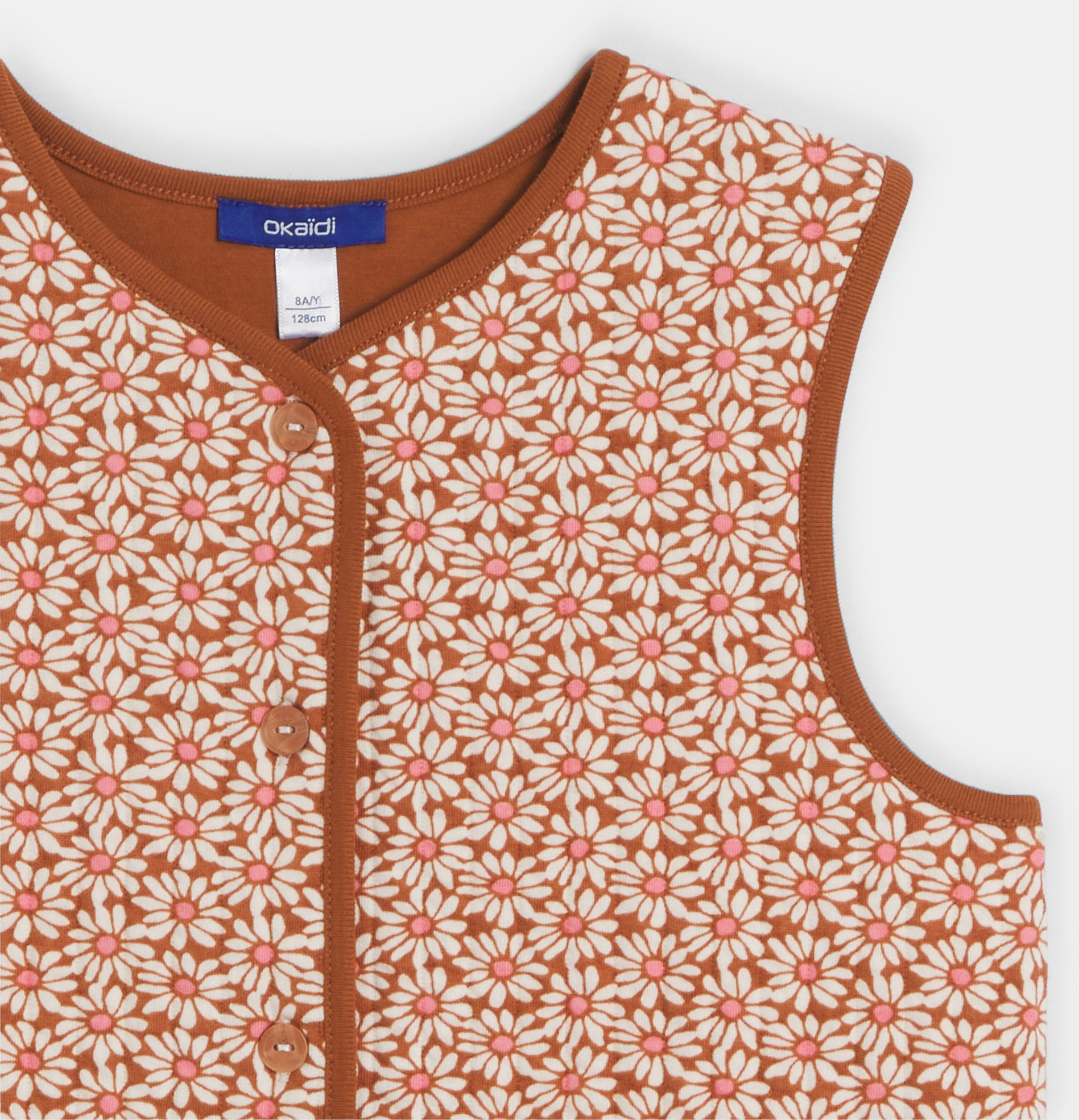 Gilet sans manches motif fleur marron Fille