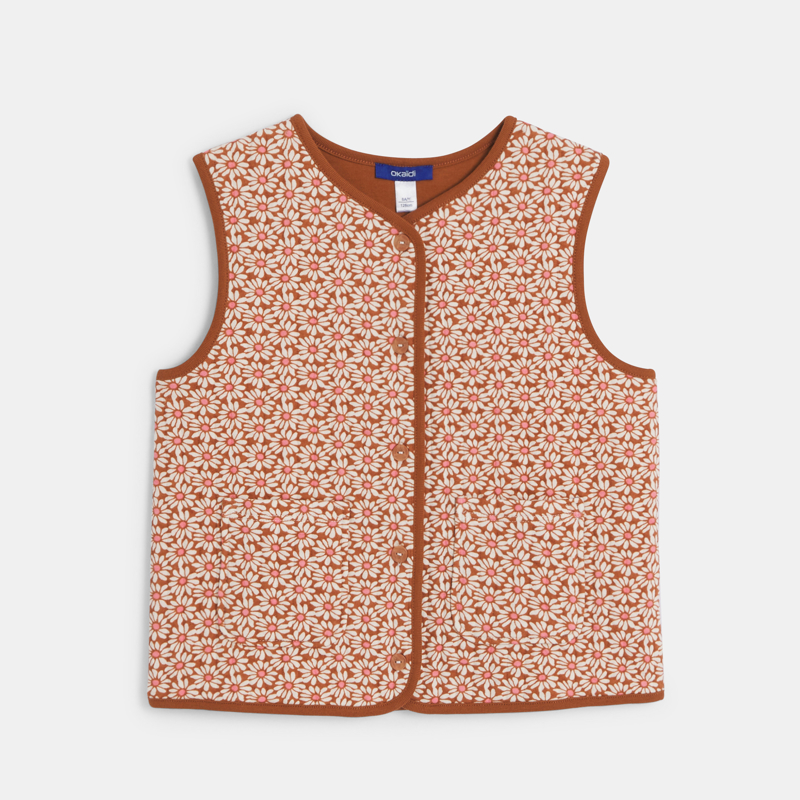 Gilet sans manches motif fleur marron Fille - 14A