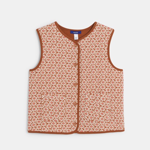 Gilet Sans Manches Motif Fleur Marron Fille - Imprimé Multicolore - 8A - OKAIDI
