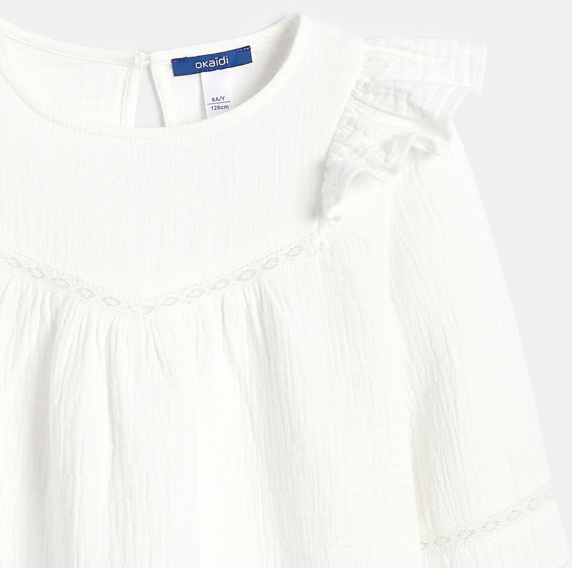 Blouse volantée en gaze de coton blanc Fille
