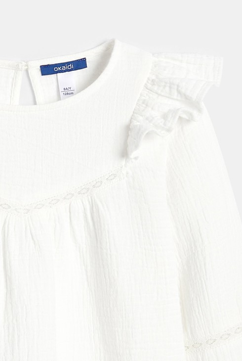 Blouse volantée en gaze de coton blanc Fille