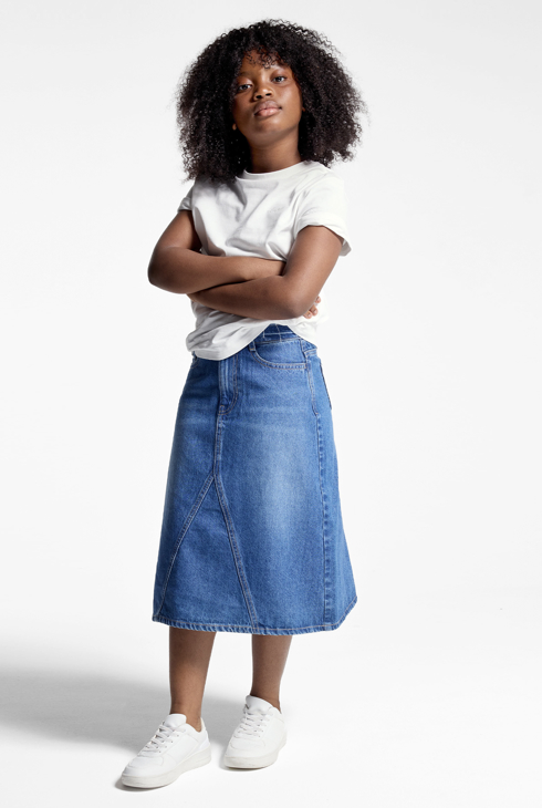 Gonna longuette blu in jeans per bambina 1