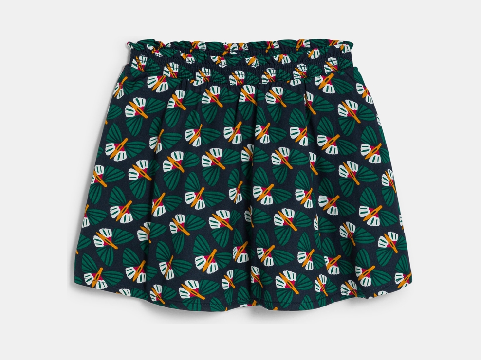 Gonna pantalone corta verde con stampa bambina 2