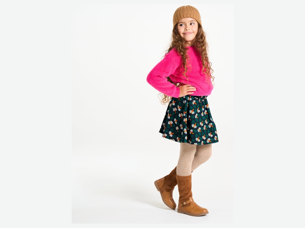 Falda-short fluida estampada verde niña 1