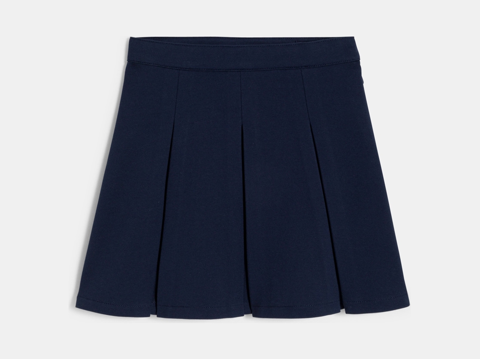 Gonna corta a pieghe blu navy bambina 1