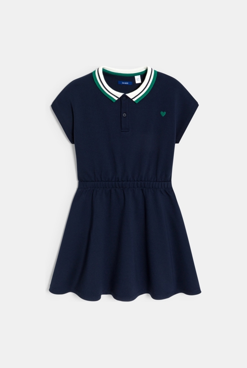 Robe polo unie bleu marine Fille