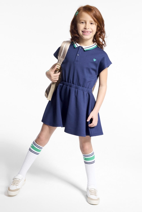 Einfarbiges Poloshirt-Kleid Marineblau Mädchen 2