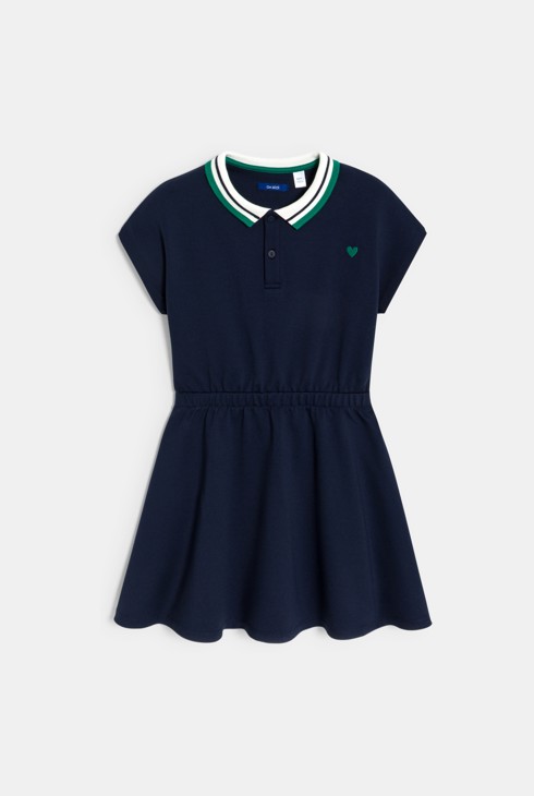 Girl's plain navy blue polo shirt dress 2