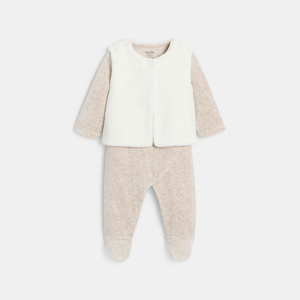 Dors-bien velours lapin avec gilet rose bébé fille 1