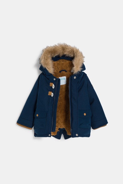 Baby boy's blue faux-fur-lined, warm, waterproof coat 2