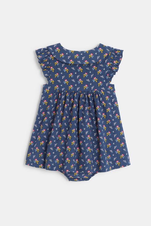 Blaues Kleid aus Plumetis-Baumwolle mit Vogelmotiv Baby Mädchen 2