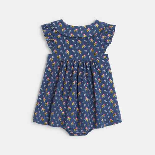 Robe Coton Plumetis Oiseaux Bleu Bébé Fille - Imprimé Bleu - 4A - OBAIBI