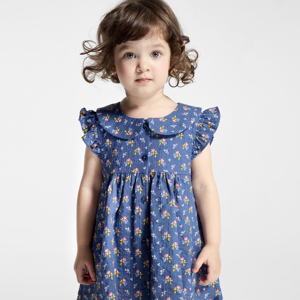 Robe coton plumetis oiseaux bleu bébé fille 1