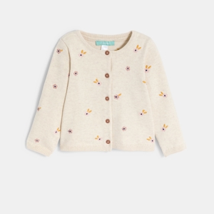 Beige gebreid vestje met geborduurde bloemetjes voor babymeisjes 1