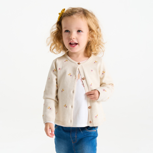 Gilet maille tricot brodé fleurs beige bébé fille 1