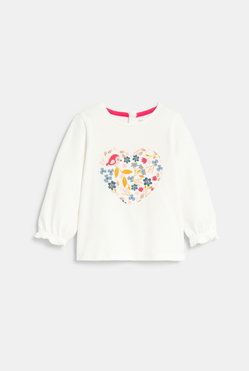 T-shirt cœur fleuri blanc bébé fille