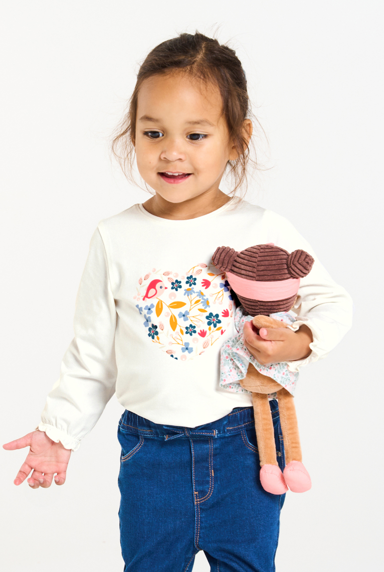 Camiseta corazón de flores blanca bebé niña 1