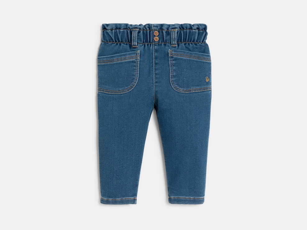 Pantalon denim souple taille haute bleu bébé fille 1