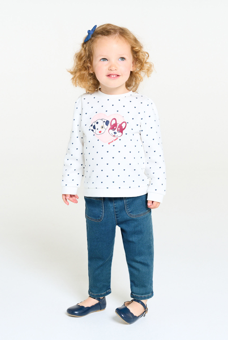 Pantalon denim souple taille haute bleu bébé fille 1