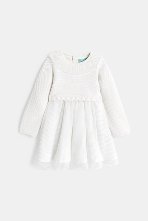 Robe de cérémonie en maille tricot blanc bébé fille