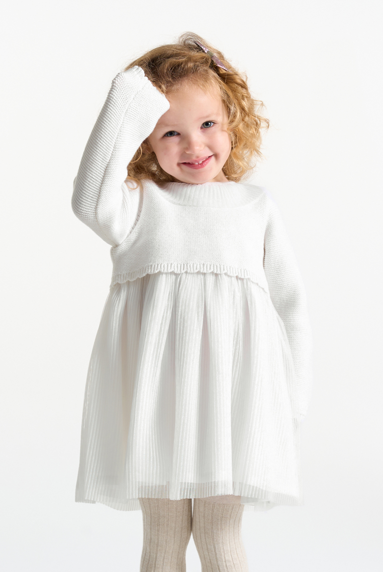Robe de cérémonie en maille tricot blanc bébé fille 1