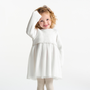 Robe de cérémonie en maille tricot blanc bébé fille 1