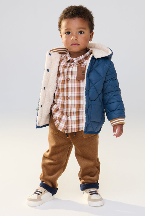 Manteau réversible matelassé doublé sherpa bleu bébé garçon 2