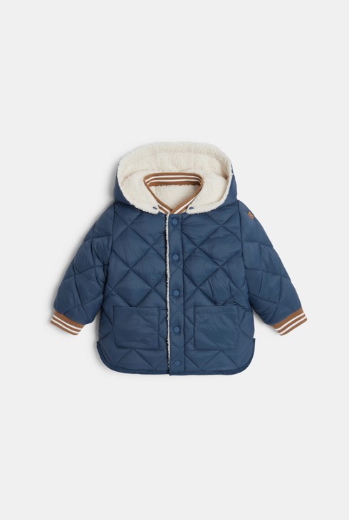 Baby boy's blue reversible quilted coat with faux fur lining 1