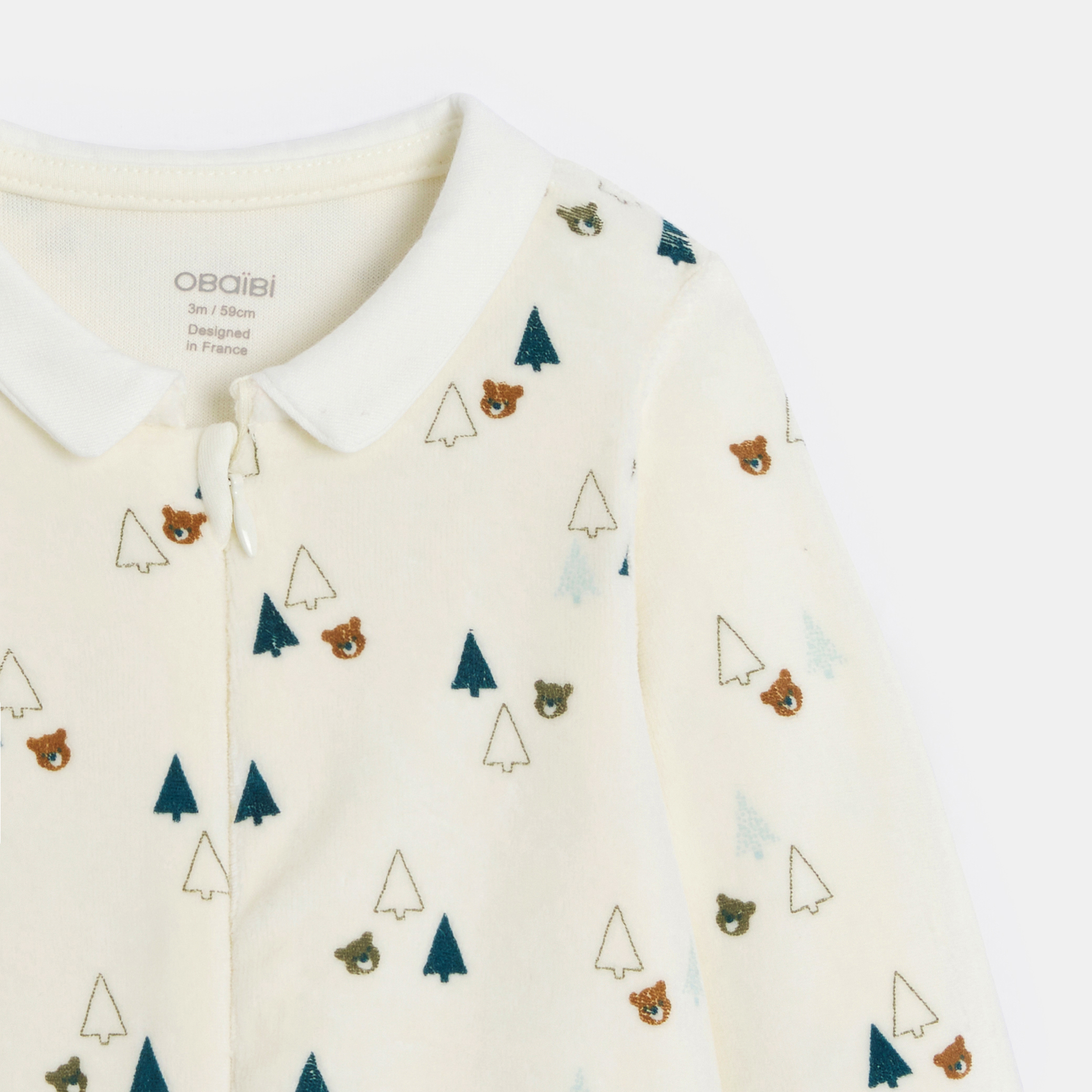 Baby boy's white bear zipped velvet sleepsuit Okaïdi & Obaïbi