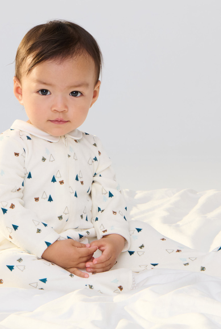 Dors-bien velours zippé ours blanc bébé garçon 1