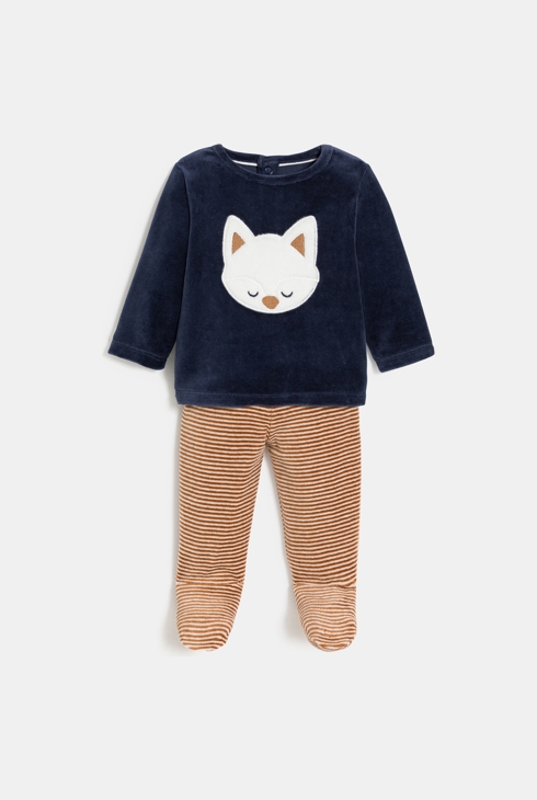 Baby boy's blue cat velvet pyjamas 1