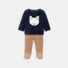 Pyjama velours chat bleu bébé garçon