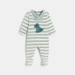 Baby boy's green velvet striped sleepsuit 1