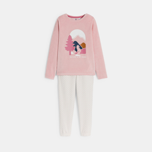 Roze tweedelige pyjama van velours voor meisjes 1