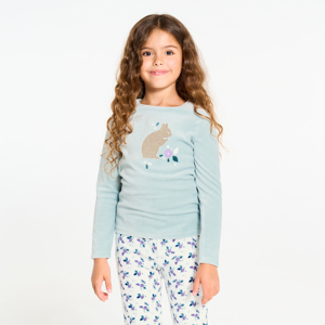 Pyjama 2 pièces en velours motif écureuil bleu Fille 1