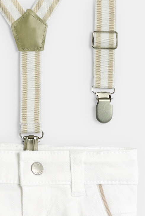 Pantalon à pinces à bretelles blanc bébé garçon