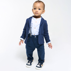 Baby boy's blue trousers with darts and braces 1